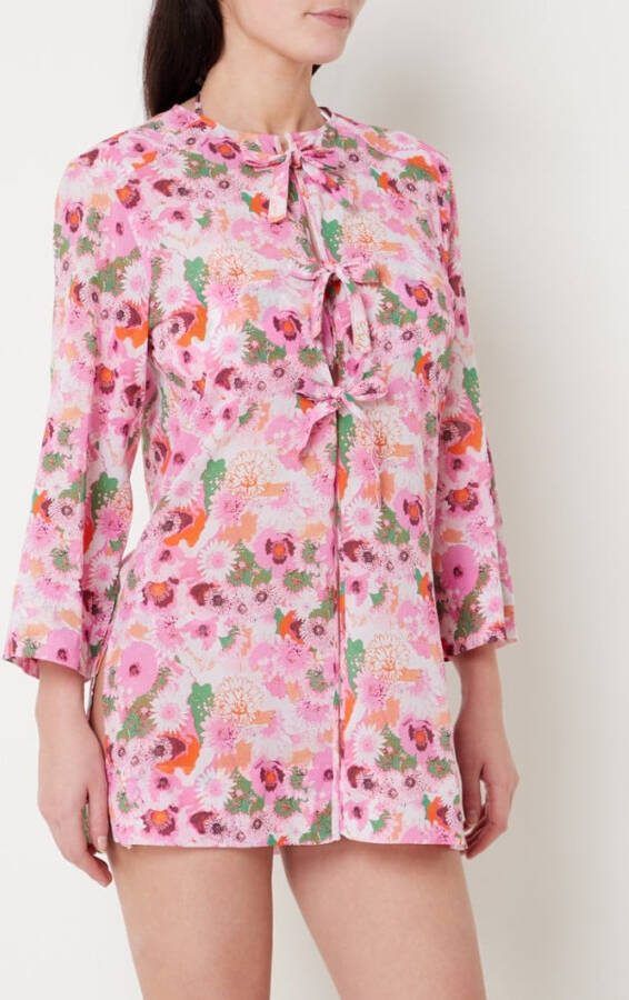 Ganni Strandtuniek van biologisch katoen met bloemenprint en gestrikt detail