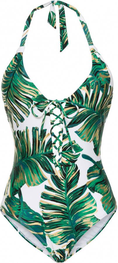 RAINBOW Badpak, wit/groen/goud gedessineerd