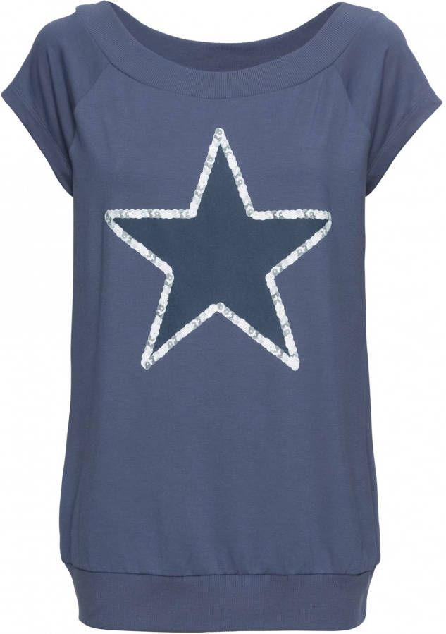 RAINBOW Shirt met ster, indigo, 85% katoen, 5% elastan, 10% viscose