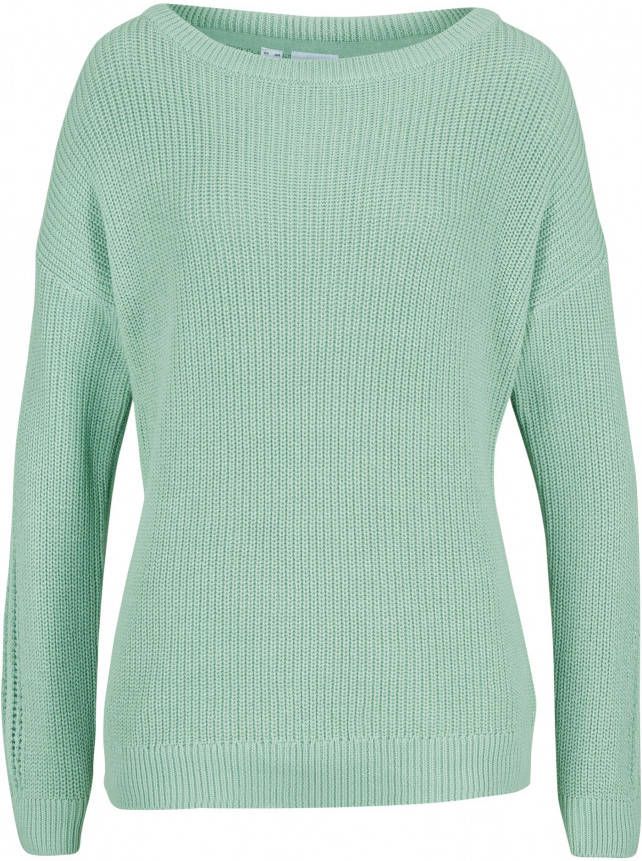 bonprix Trui met boothals en opengewerkt patroon op de mouwen