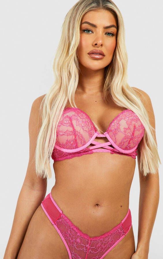 boohoo Contrasterende Kanten Valentijns Super Push Up Bh, Magenta