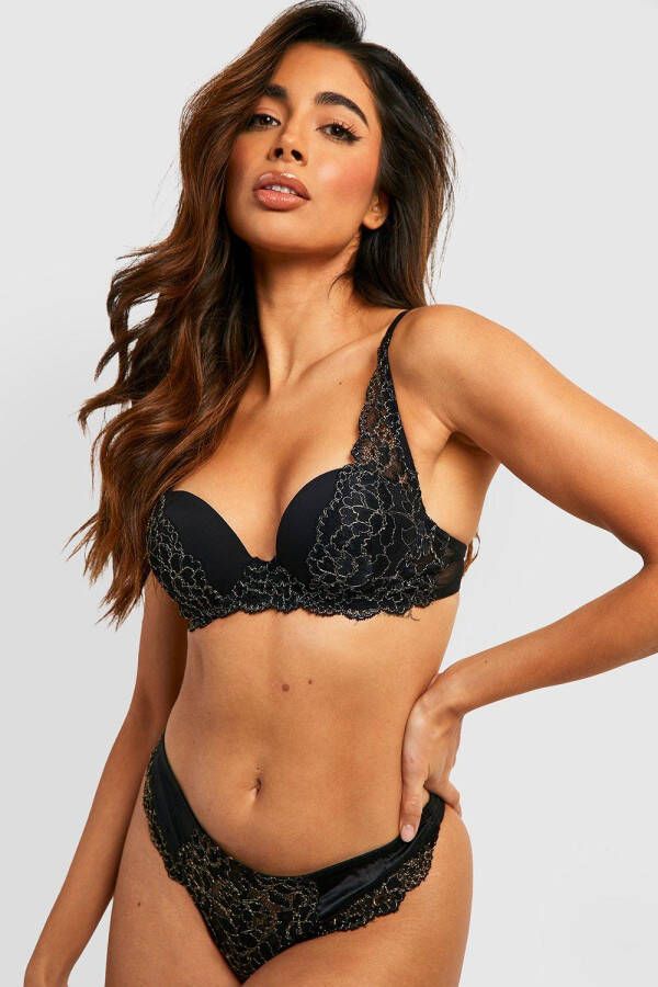 boohoo Kanten Glitter Valentijns String, Black