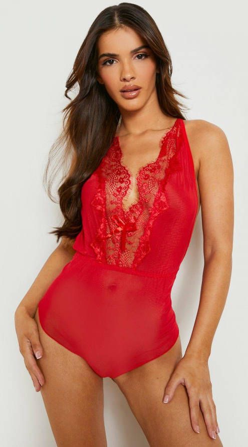 boohoo Kanten Teddy Met Bandjes, Red