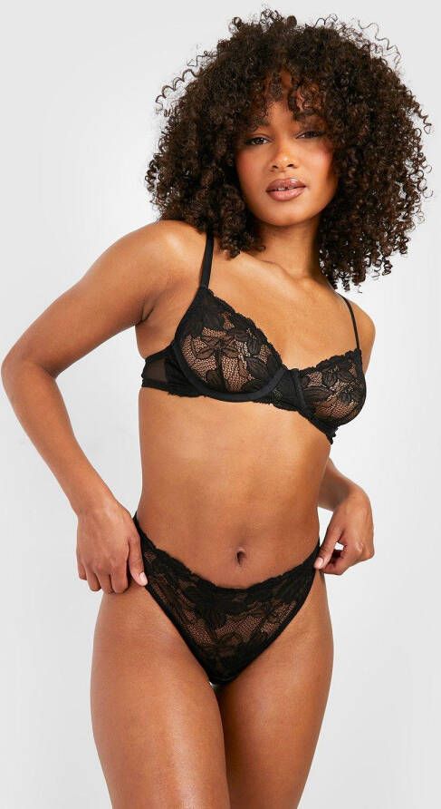 boohoo Kanten Valentijns High Waist Bloemen Slip, Black