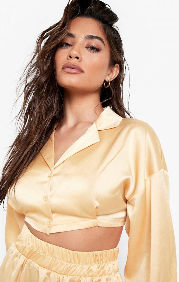 boohoo Korte Satijnen Strand Blouse, Gold