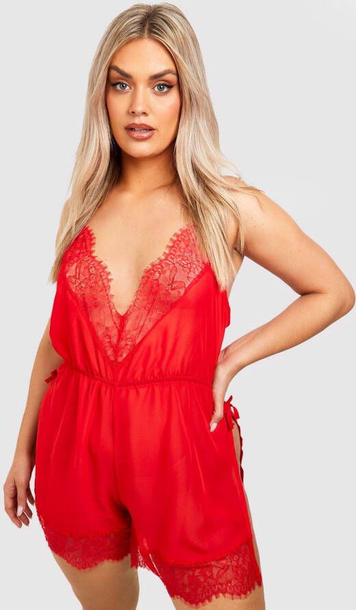 boohoo Plus Chiffon Babydoll Met Kanten Zoom, Red
