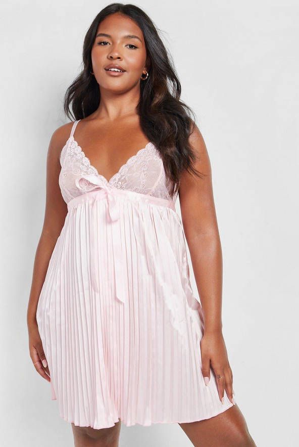 boohoo Plus Geplooide Babydoll Met Strik, Baby Pink