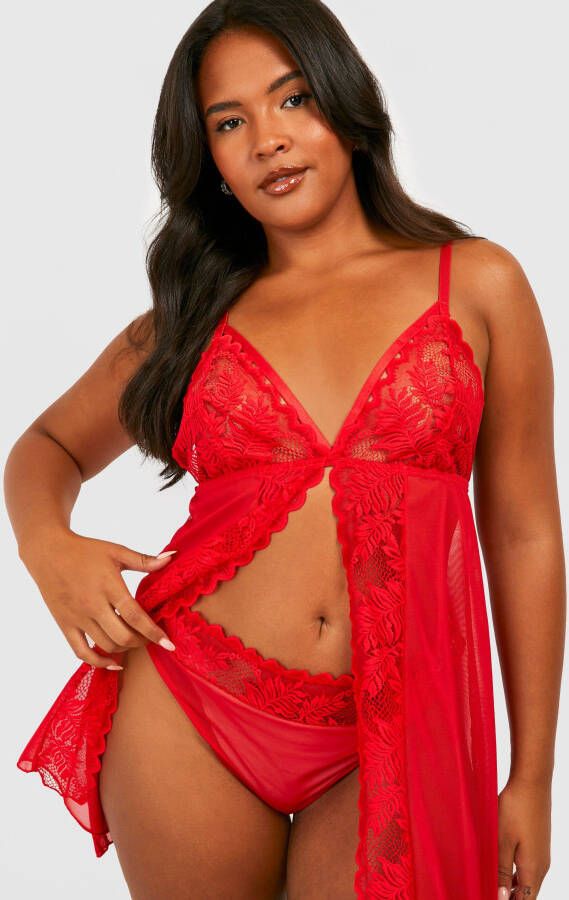 boohoo Plus Kanten Babydoll Met Split, Red