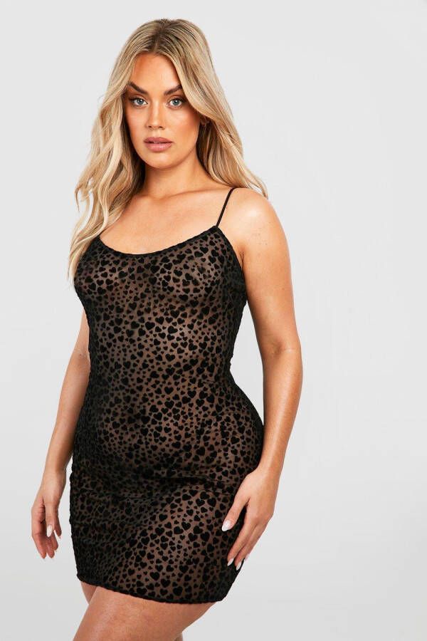 boohoo Plus Mesh Hartjes Babydoll Met Bandjes, Black
