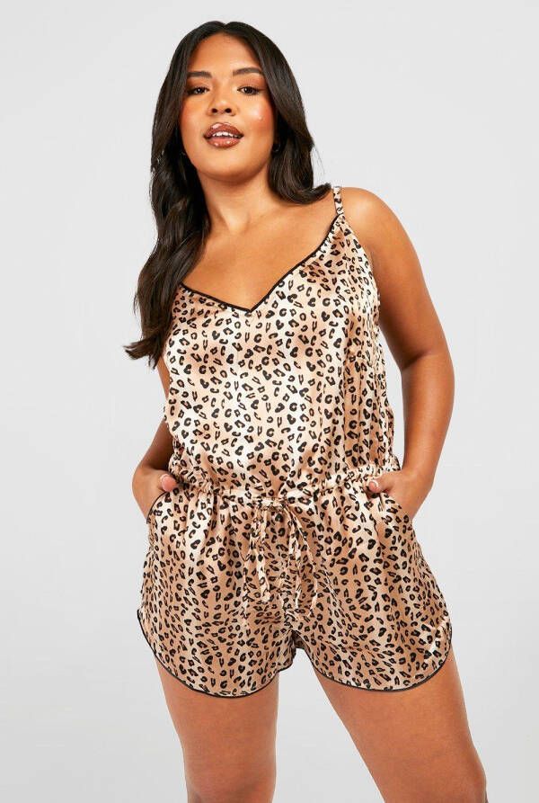 boohoo Plus Satijnen Luipaardprint Teddy, Brown