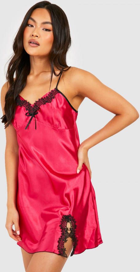 boohoo Satijnen Kanten Babydoll, Pink