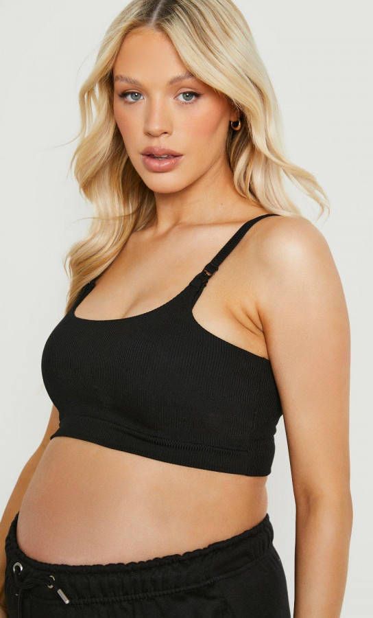 boohoo Zwangerschap Katoenen Voedings Bralette, Black