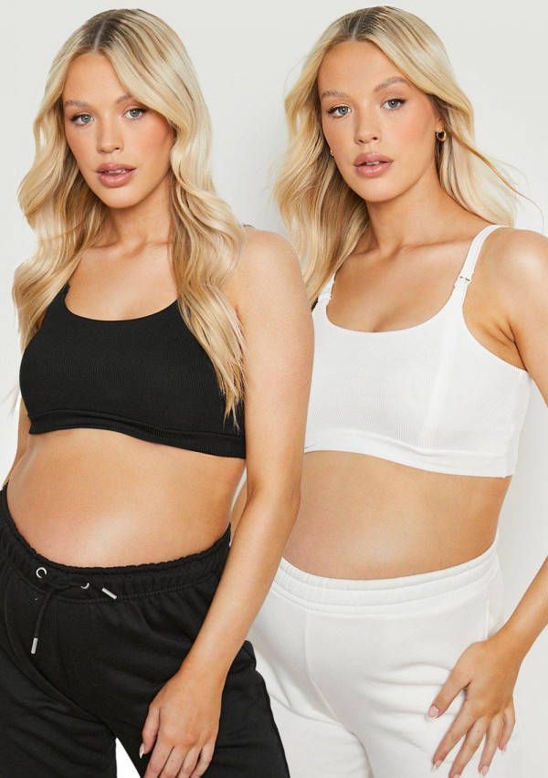 boohoo Zwangerschap Katoenen Voedings Bralettes(2 Stuks ), Black_White