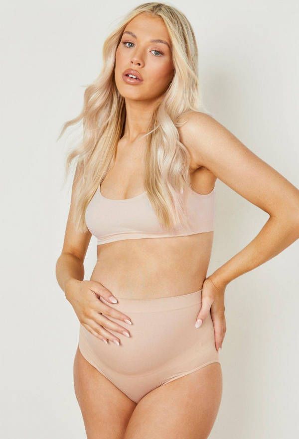 boohoo Zwangerschap Naadloze Over The Bump Slip, Nude