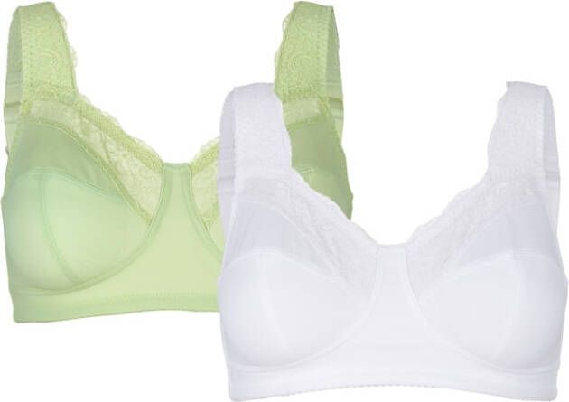 Blue Moon Bh's per 2 stuks met gewatteerde comfortbandjes Lichtgroen/Wit