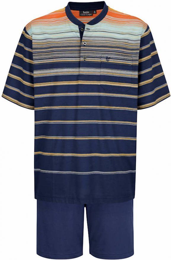 Hajo Shortama met klimaatvezels en ingebreide strepen Blauw/Oranje/Mint