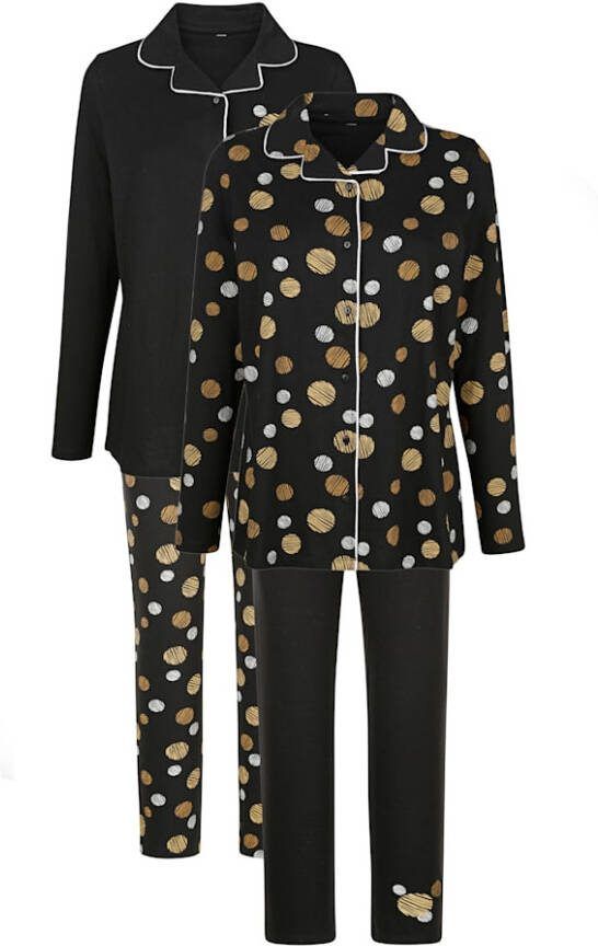 harmony Pyjama's per 2 stuks met modieus patroon Zwart/Cognac/Mosterdgeel