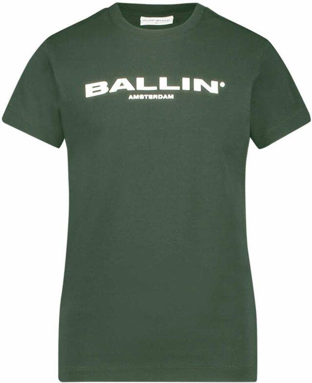Ballin Amsterdam ! Jongens Shirt Korte Mouw Maat 164 Legergroen Katoen/elasthan