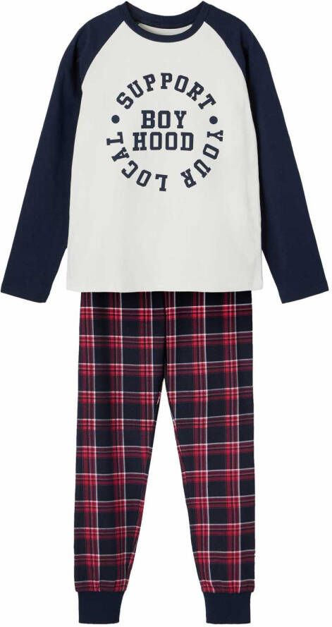 NAME IT KIDS geruite pyjama NKMNIGHTSET wit/blauw/rood