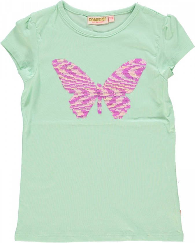 Someone T shirt Wings met printopdruk en pailletten licht mintgroen