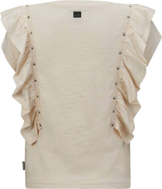 Retour Denim T shirt Sade met printopdruk en ruches licht beige