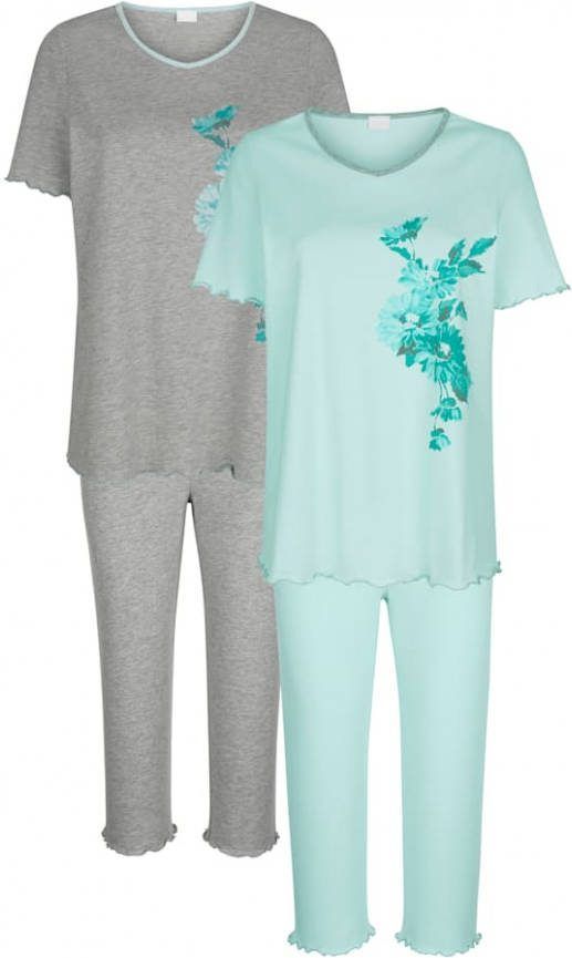 Blue Moon Pyjama's per 2 stuks met geschulpte zomen Mint/Grijs