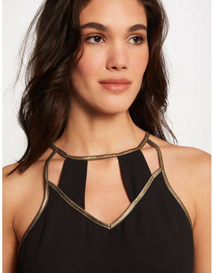 Morgan haltertop met contrastbies zwart/goud