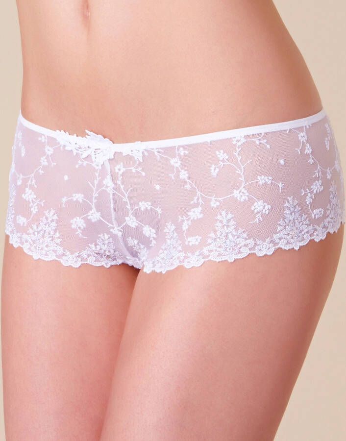 Passionata White Nights shorty met borduring en lurex