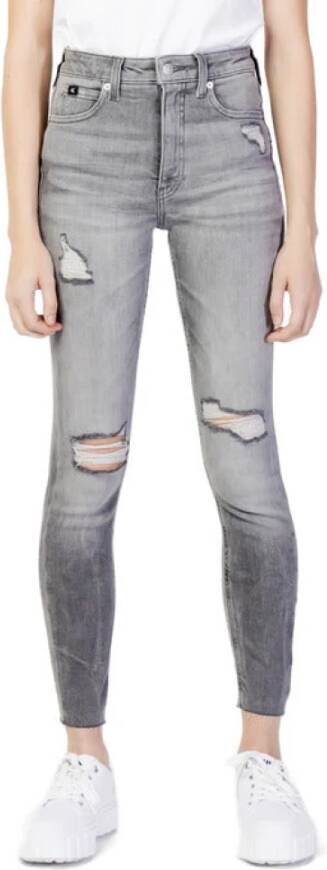 Calvin Klein Skinny fit jeans HIGH RISE SUPER SKINNY ANKLE met destroyed effect op het bovenbeen