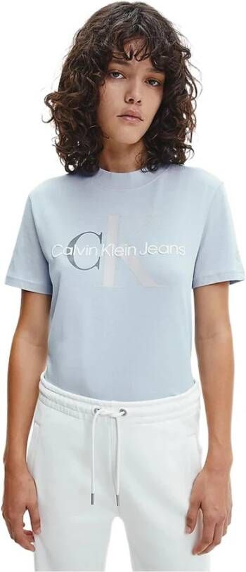 Calvin Klein Lichtblauwe T shirt Two Tone Monogram Regular Tee