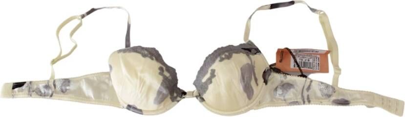 Ermanno Scervino Beige Gray Lace Push Up Bra Silk Underwear , Beige, Dames