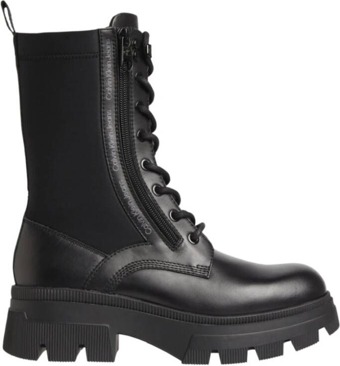 Calvin Klein chunky combat laceup zip booties , Zwart, Dames
