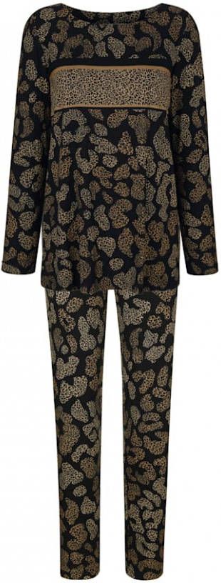 MONA Pyjama met rand voor Zwart/Camel