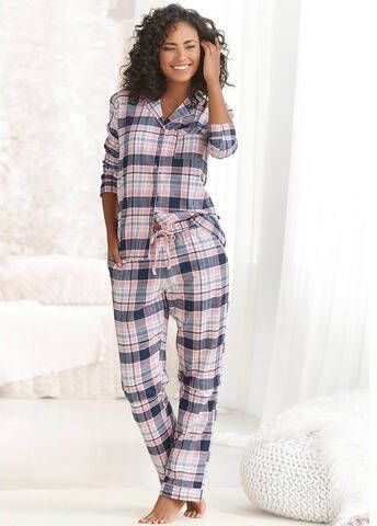 H.I.S Pyjama met ruitmotief all over van flanel(set, 2 delig )