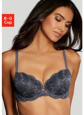 Lascana Bh met steuncups ANTONELLA van gebloemde kant met een fijne sierstrik en glitteraccessoire