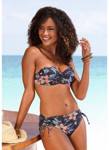 Lascana bikinibroekje met all over print donkergrijs/blauw/roze