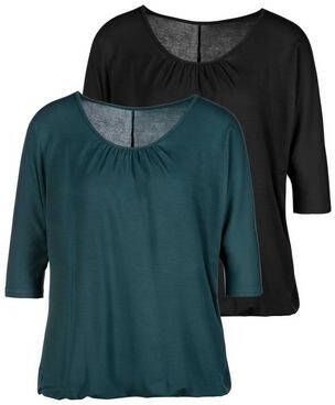 Lascana Shirt met 3/4 mouwen met fijne plooien bij de hals(Set van 2 )