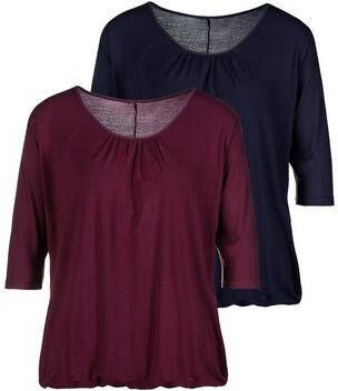 Lascana Shirt met 3/4 mouwen met fijne plooien bij de hals(Set van 2 )