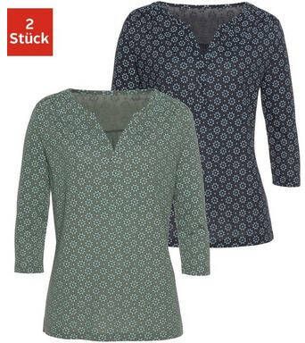 Lascana Shirt met 3/4 mouwen met kleine schouderrimpeling(set, Set van 2 )