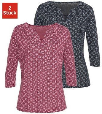 Lascana Shirt met 3/4 mouwen met kleine schouderrimpeling(set, Set van 2 )