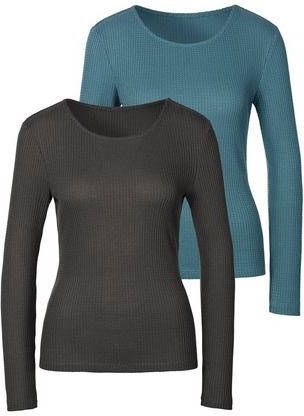 Lascana Shirt met lange mouwen in modieuze piqué look(Set van 2 )