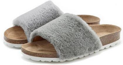 Lascana Slippers Pantoffels met comfortabel kurkvoetbed en modieus imitatiebont
