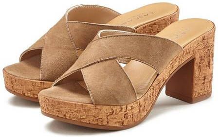 Lascana Slippers van leer met blokhak