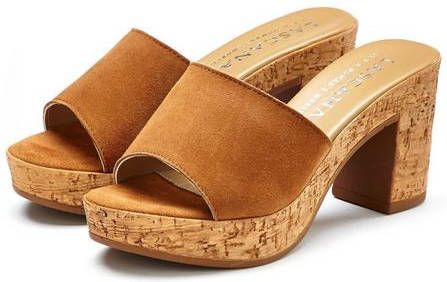Lascana Slippers van leer met comfortabele blokhak in kurk look