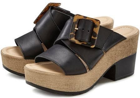 Lascana Slippers van leer met een licht plateau en modieuze gesp