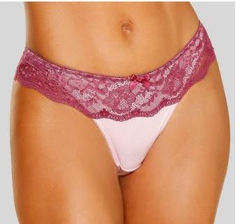 Lascana String met een brede band van gebloemde kant