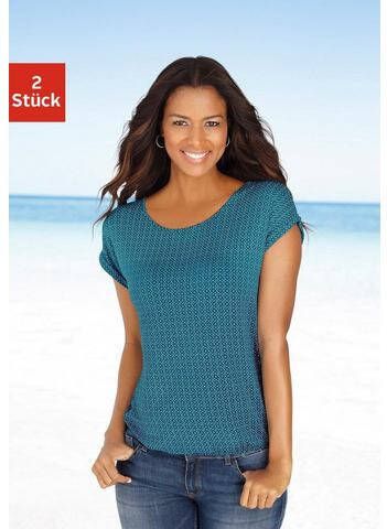 Lascana T shirt met modieuze cut out in de nek(set, Set van 2 )