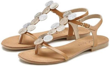 Lascana Teenslippers van leer met metallickleurige elementen