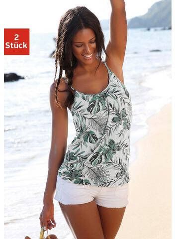 Lascana Top met spaghettibandjes met elastiek in de zoom(set, 2 delig, Set van 2 )