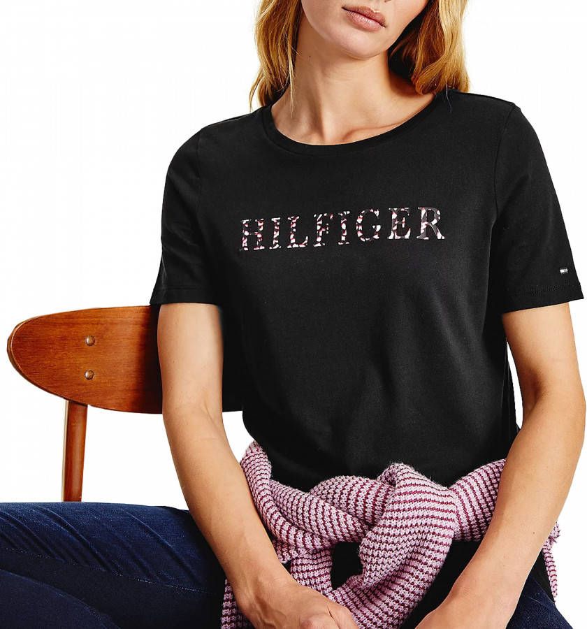 Tommy Hilfiger T shirt REG FEATHER PRINT OPEN NK TEE SS met speels logo opschrift